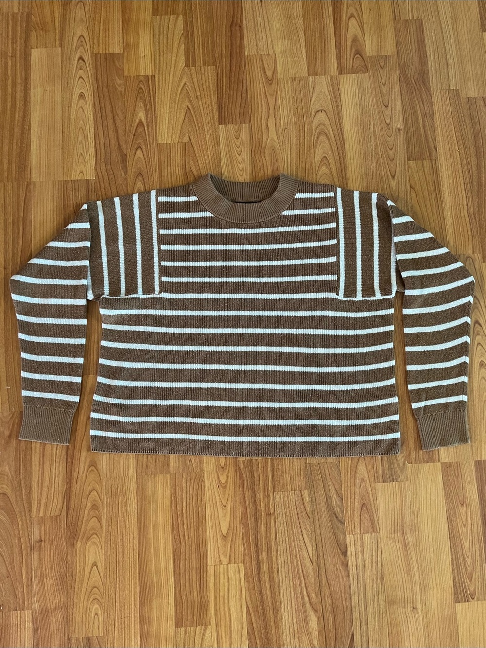 Banana Republic Women’s Brown and White Stripe Crewneck Sweater